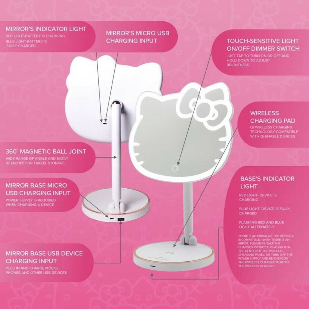 Impressions Vanity Hello Kitty LED Mirror Rechargeable Dimmable NIB